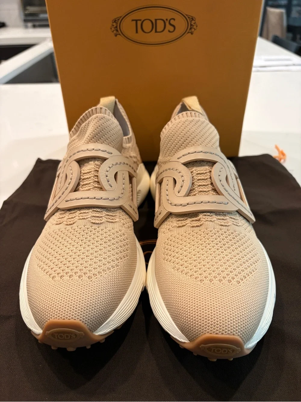 NWOT Tod's Kate Beige Knit Slip-On Sneakers